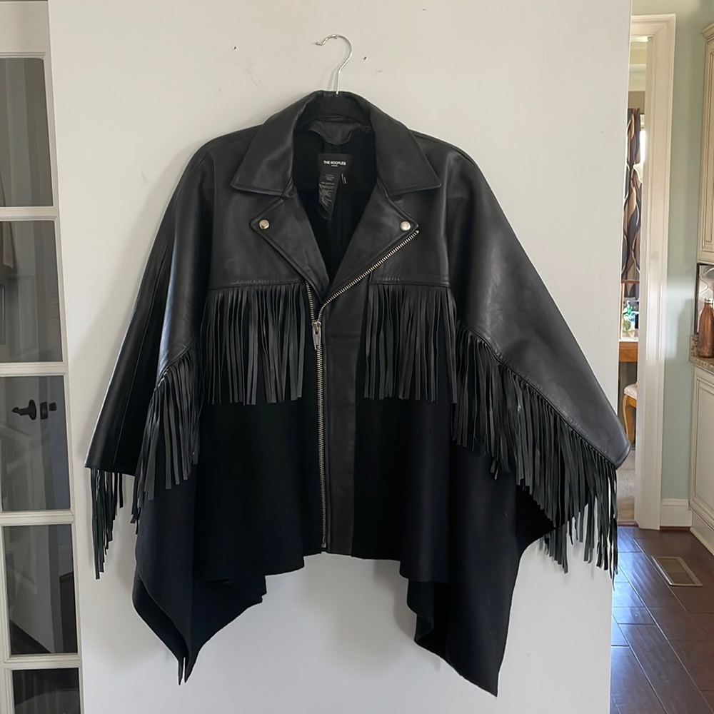 The Kooples Leather Details Poncho w/ Leather Fringe